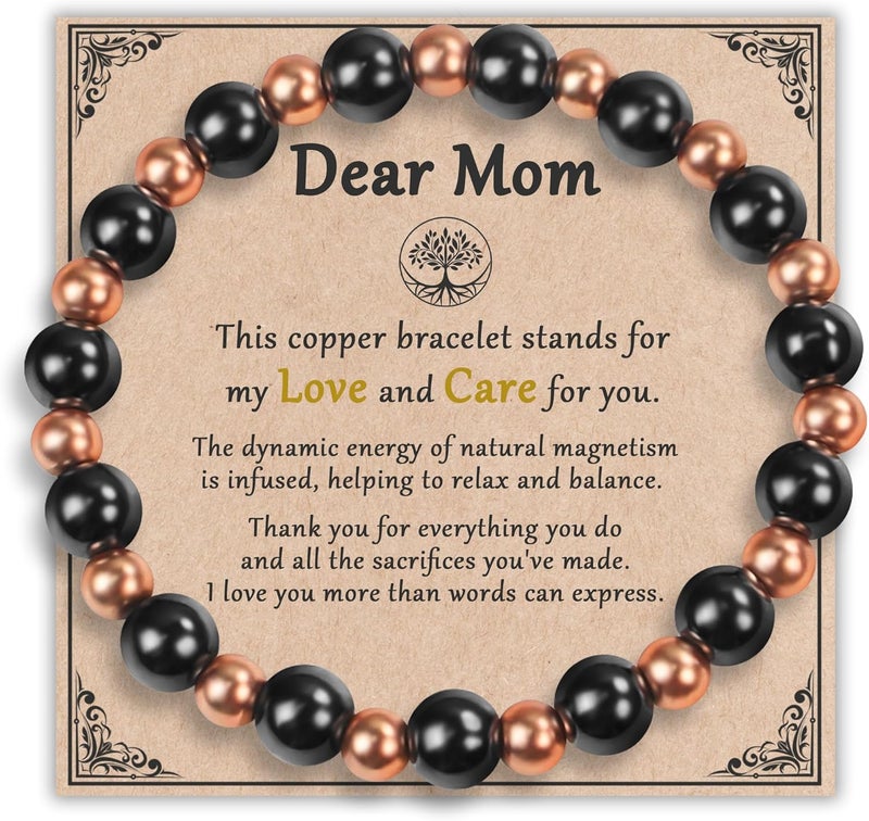 PEALICIOUS Mom Bracelet as Valentines Day Gifts for Mom, Copper Bracelet for Elderly, Dainty Copper Jewelry with 3800 Gauss Magnets, Stretch Bead Braclet Elderly Gifts Valentine Presents - Image 1
